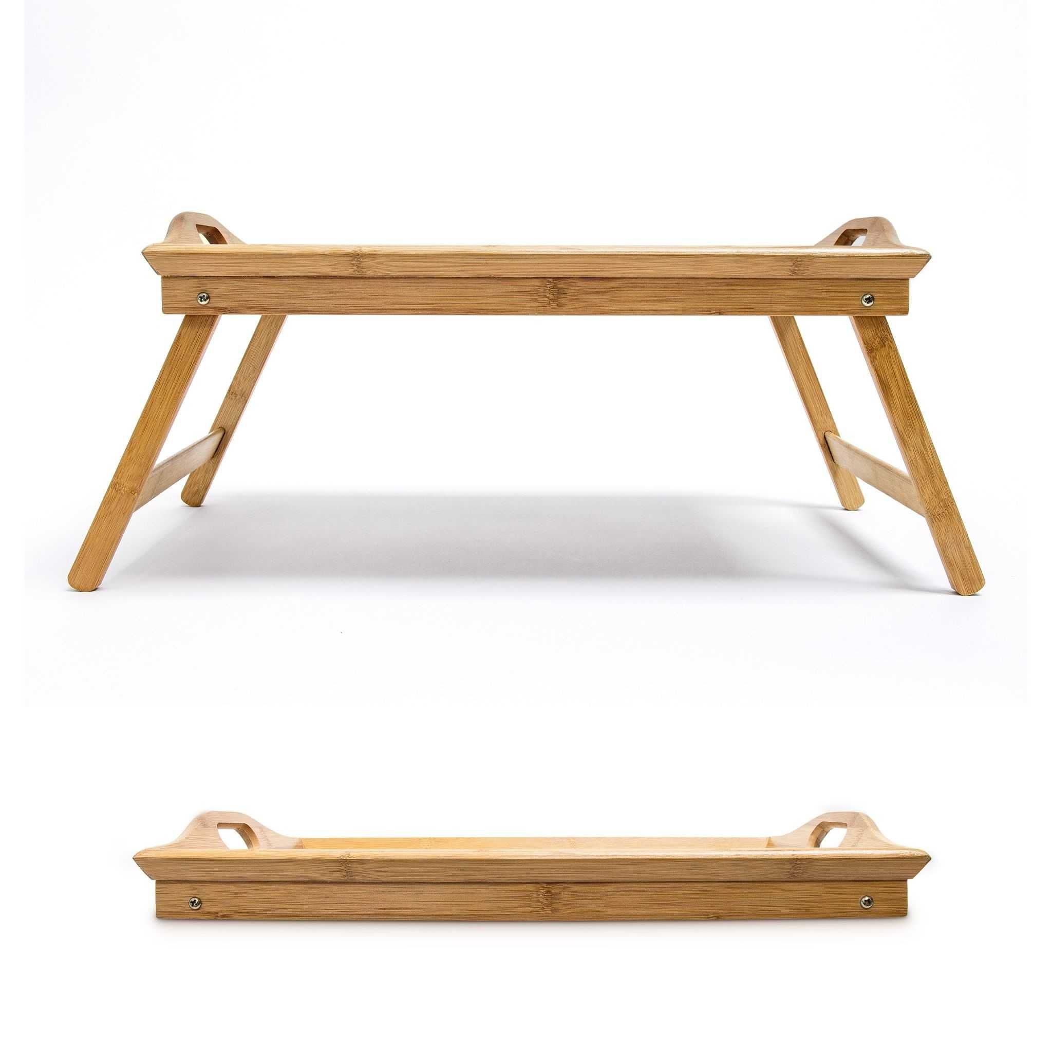 Masuta bambus servire la pat, manere transport, pliabila, 52x33 cm