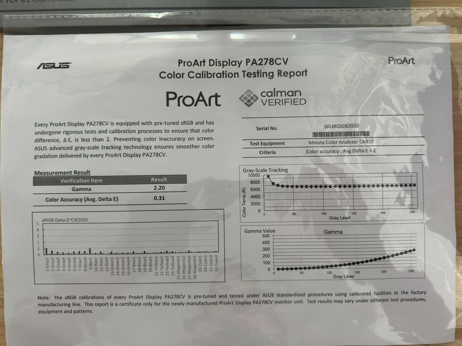 ASUS ProArt PA278CV — 27" IPS, 2K (2560×1440), USB-C 65W, Calman ΔE< 2