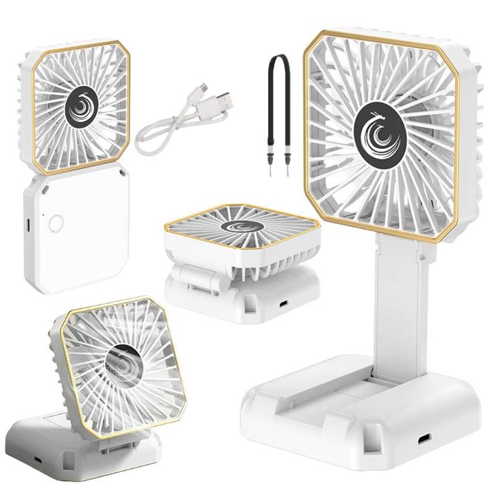 Ventilator Portabil Acumulator Incarcare USB Suport de Telefon Alb