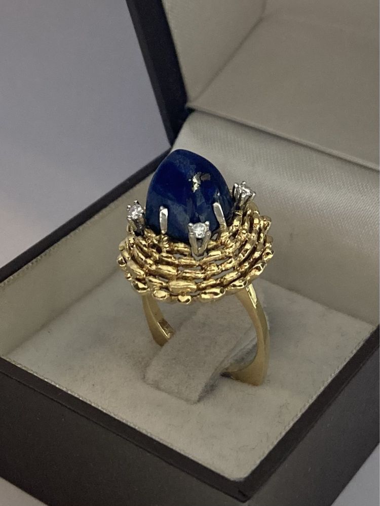 Inel designer aur cu diamante si lapis lazuli