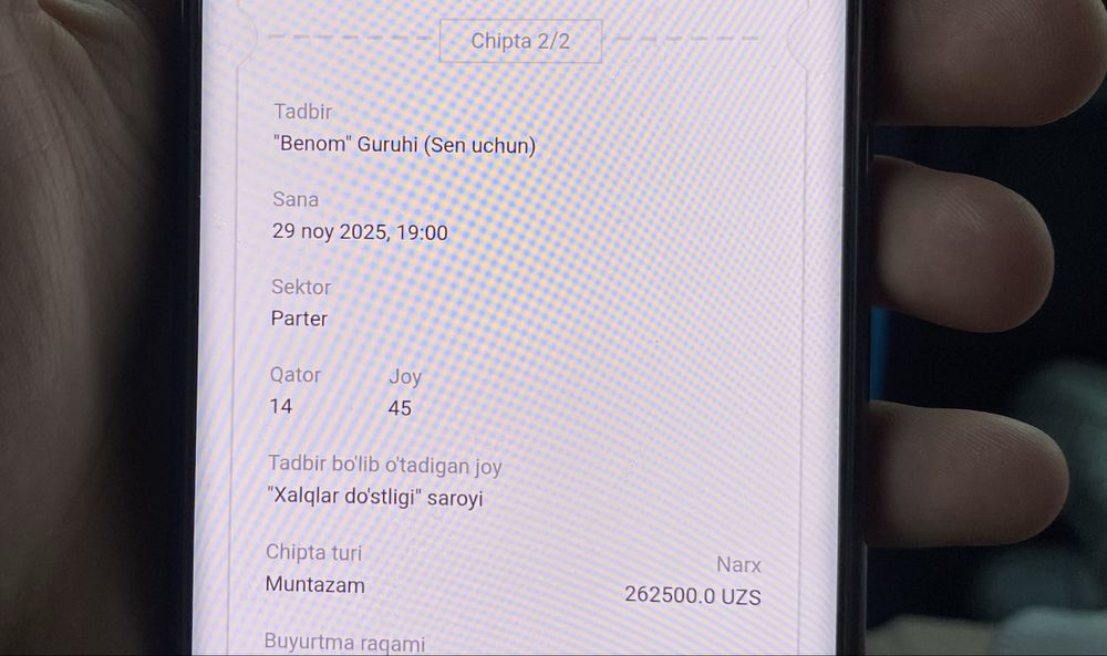 Benom konsertiga 2 ta bilet bor srochna sotiladi