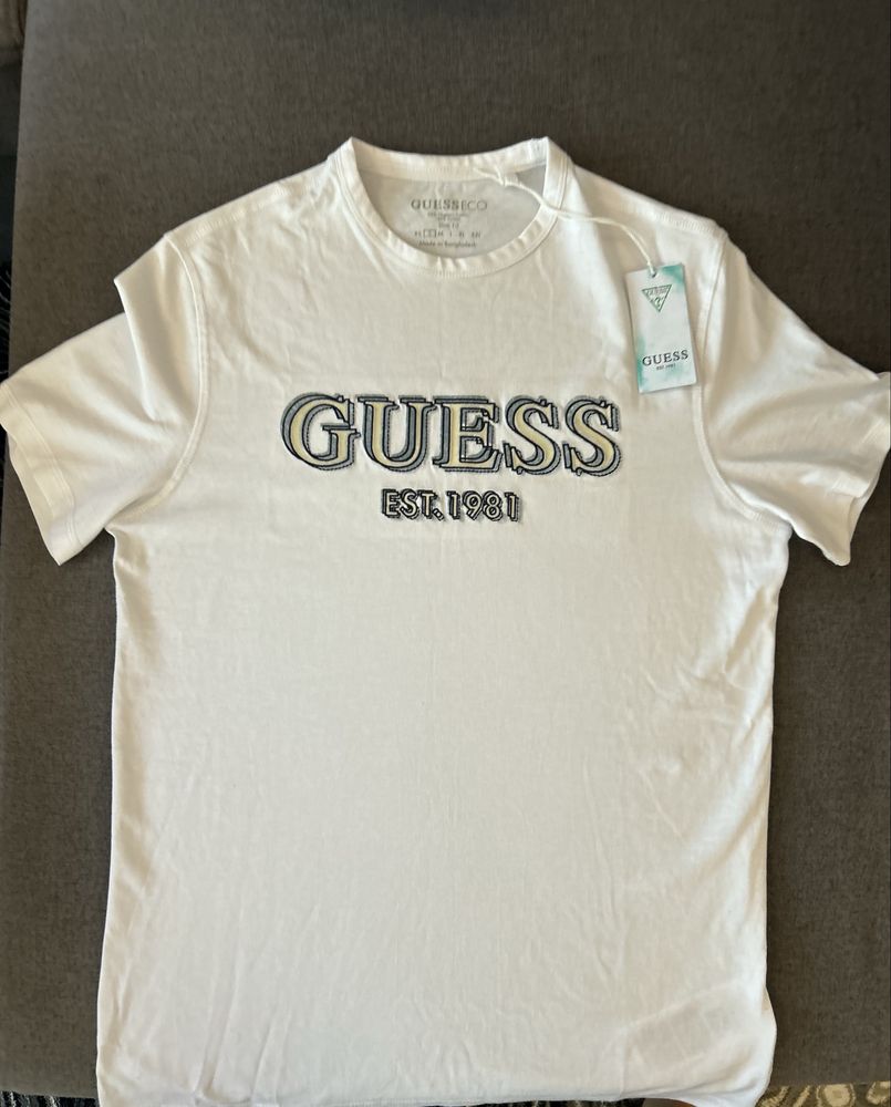 Мъжка тениска Guess - бяла, оригинална