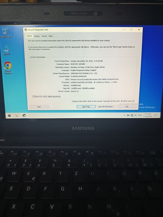 Laptop Samsung N210 plus