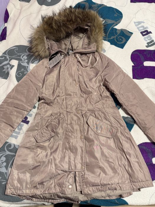 Дамско дълго зимно яке с естествен косъм