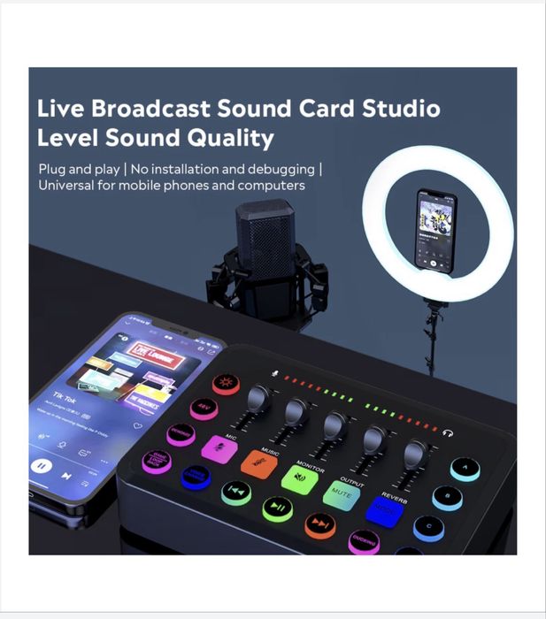 Placa de sunet Mixer audio Studio live profes, cu 5 canale, Bluetooth