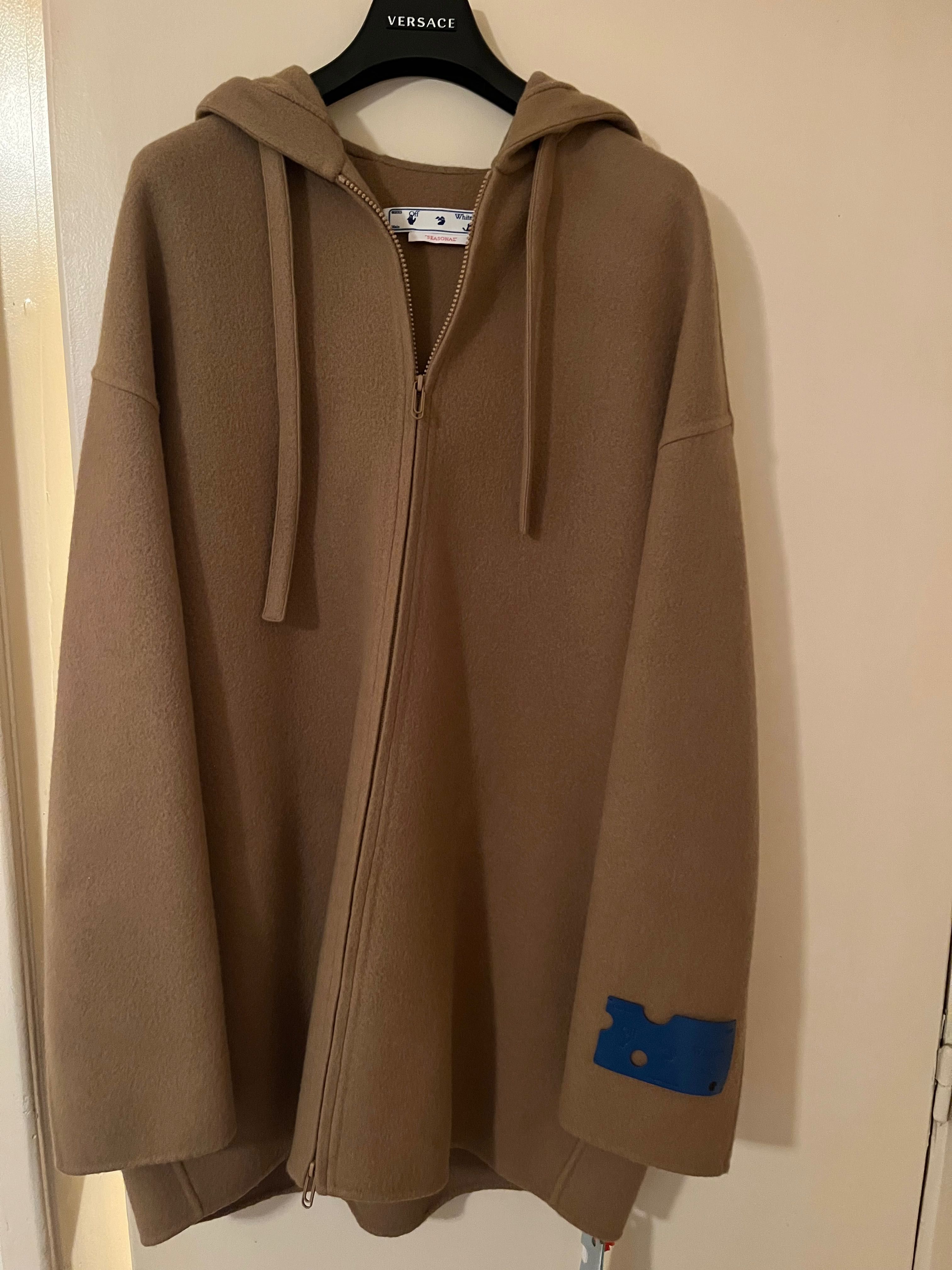 Off white wool hooded coat