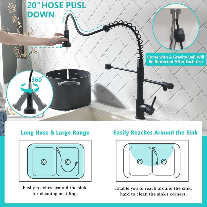 Baterie bucatarie cu dus si 3 Intrari Apa, Black, REDUS de la 650RON