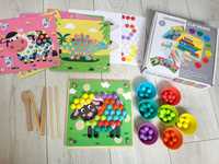 Jucărie lemn Montessori de îndemânare și asociere cu bile colorate