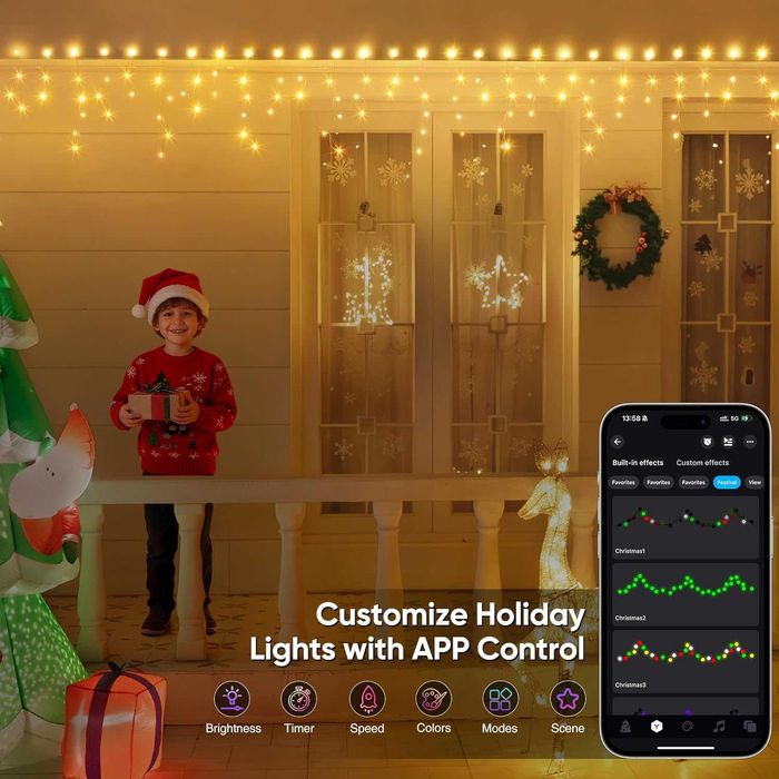 Ollny Smart RGB коледни светлини, 10 м, 286 LED, дистанционно, IP44