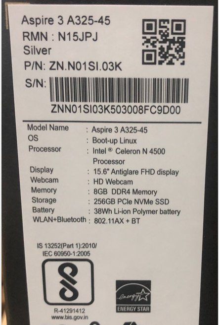 Acer Celeron 4500 8/256 FHD 15.6 dyum ekran  SILVER