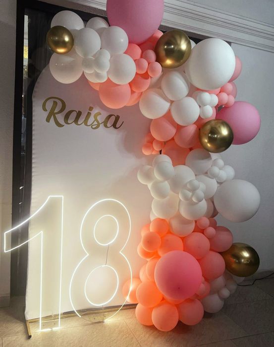 Arcada baloane, Majorat, Cifre volumetrice luminoase 18, Botez, Nunta,