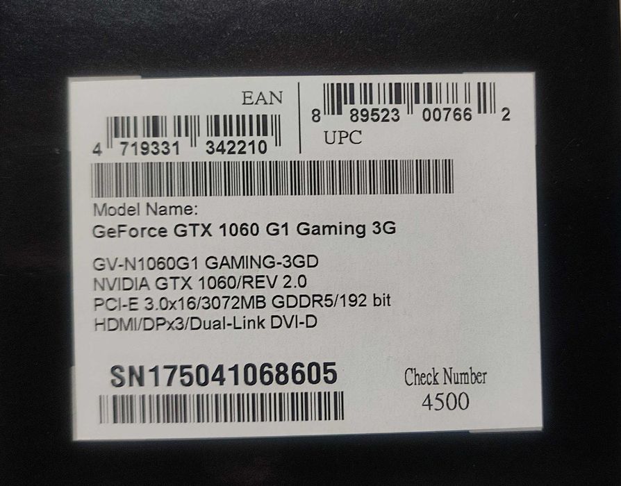 Видео карта gtx 1060 3 gb gigabyte NVIDIA GTX 1060/REV 2.0