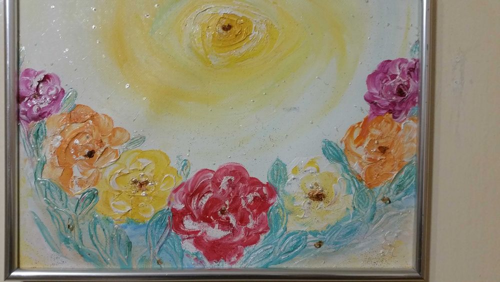 Ваза с цветя, рисувана с маслени бои на фазер, само за 15 лева.