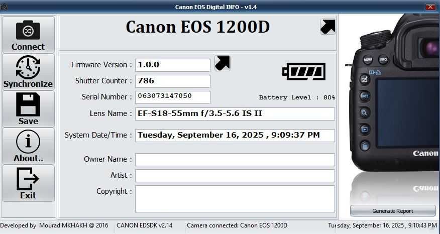 Foto DSLR CANON EOS 1200D + obiectiv 18-55mm AF Stabilizer 786 cadre