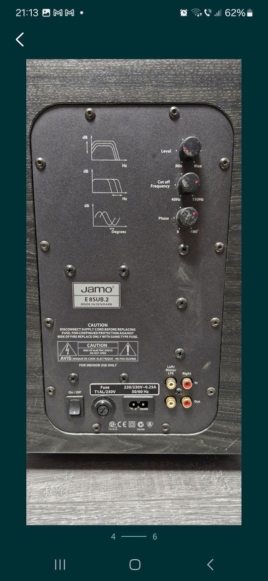 Subwoofer Jamo E8SUB.2 8" 100-Watts Activ, Made în Denmark.