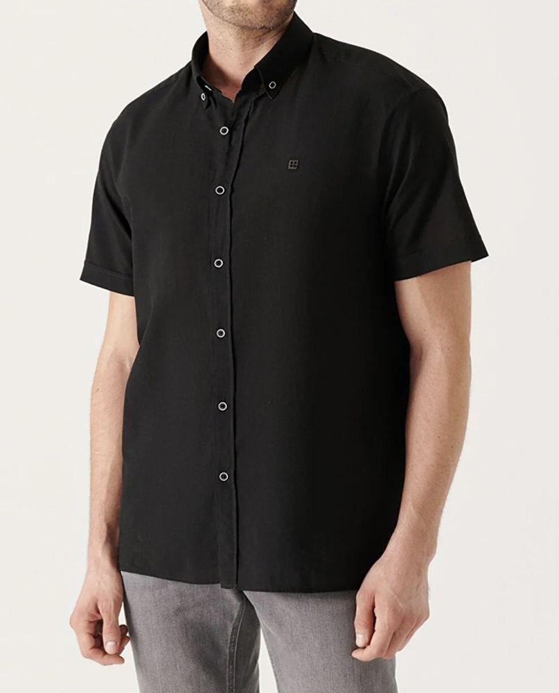 Черная мужская рубашка с коротким рукавом AVVA Basic