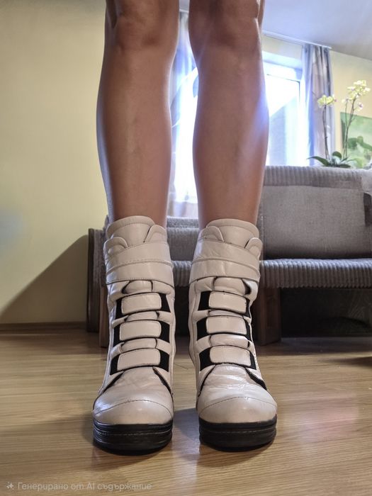 Дамски боти естествена кожа с ток