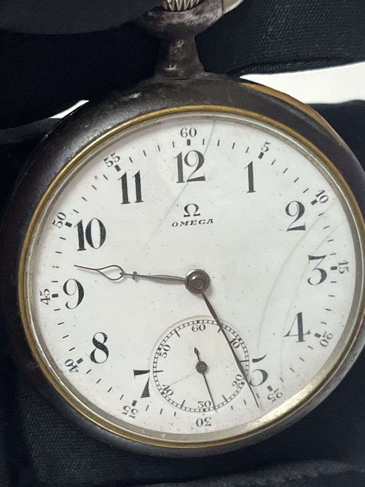 OMEGA Gunmetal джобен часовник с отворен лицев швейцарски 1900 г