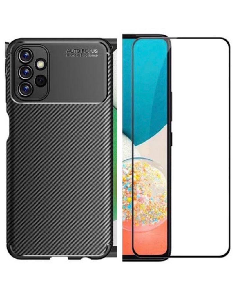 Samsung  A52/A53/A54/A55 Pachet Husa Carbon Neagra + Folie Sticla Curb