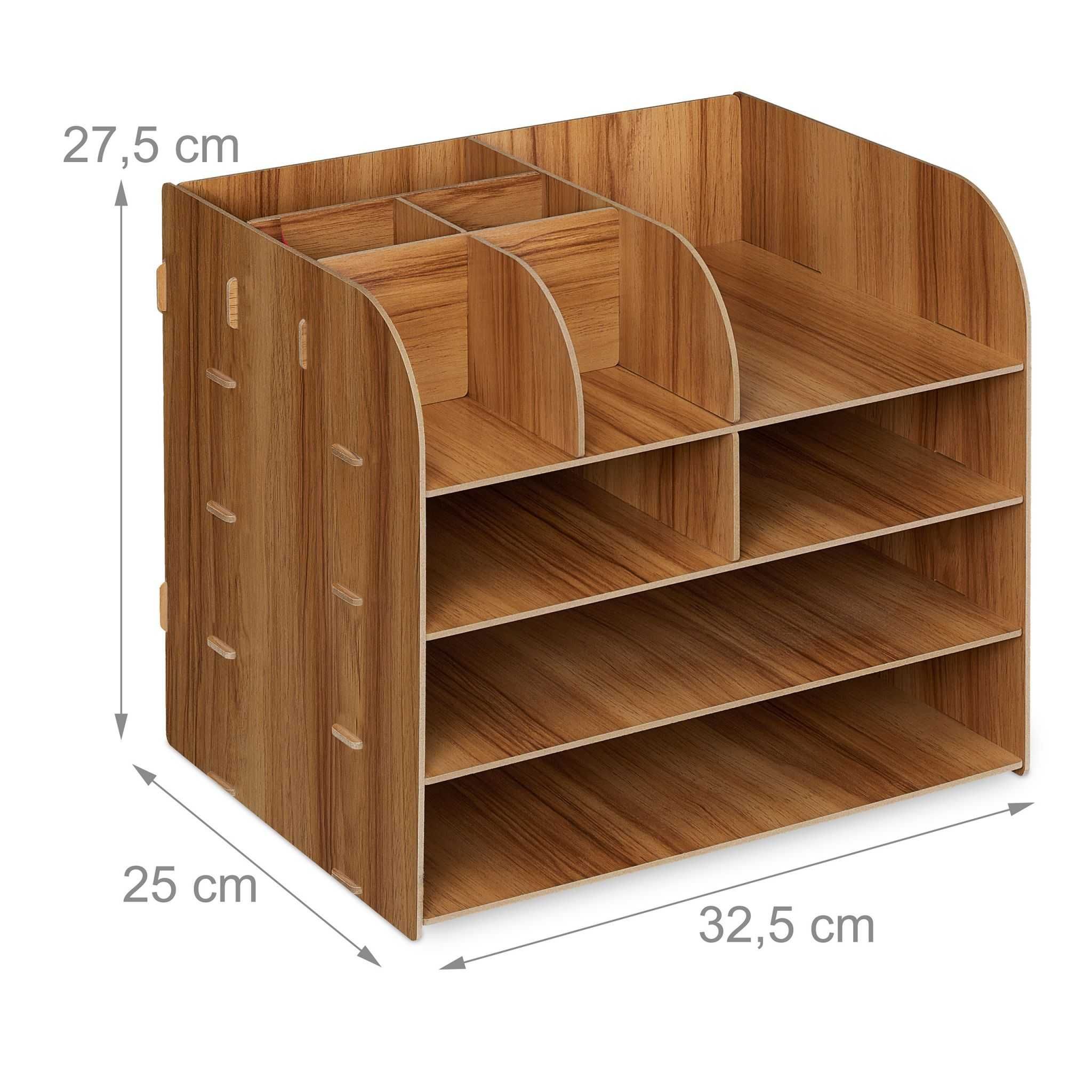 Suport pentru documente, 10 compartimente, MDF, A4, maro, 27x32x25 cm