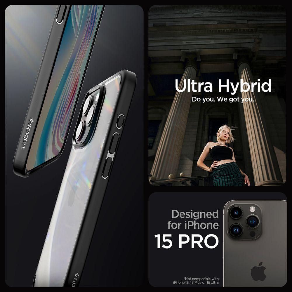 Кейс spigen ultra hybrid за iphone 15 pro matte black