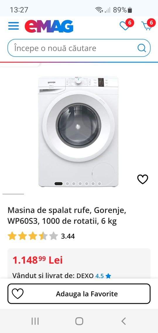 Mașină de spălat rufe Gorenje WP60S3, 6 kg, 1000 rpm, clasa D