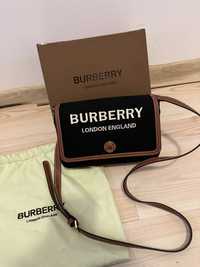 Дамска чанта Burberry 23*15*7см в черно изцяло плат с телешка кожа