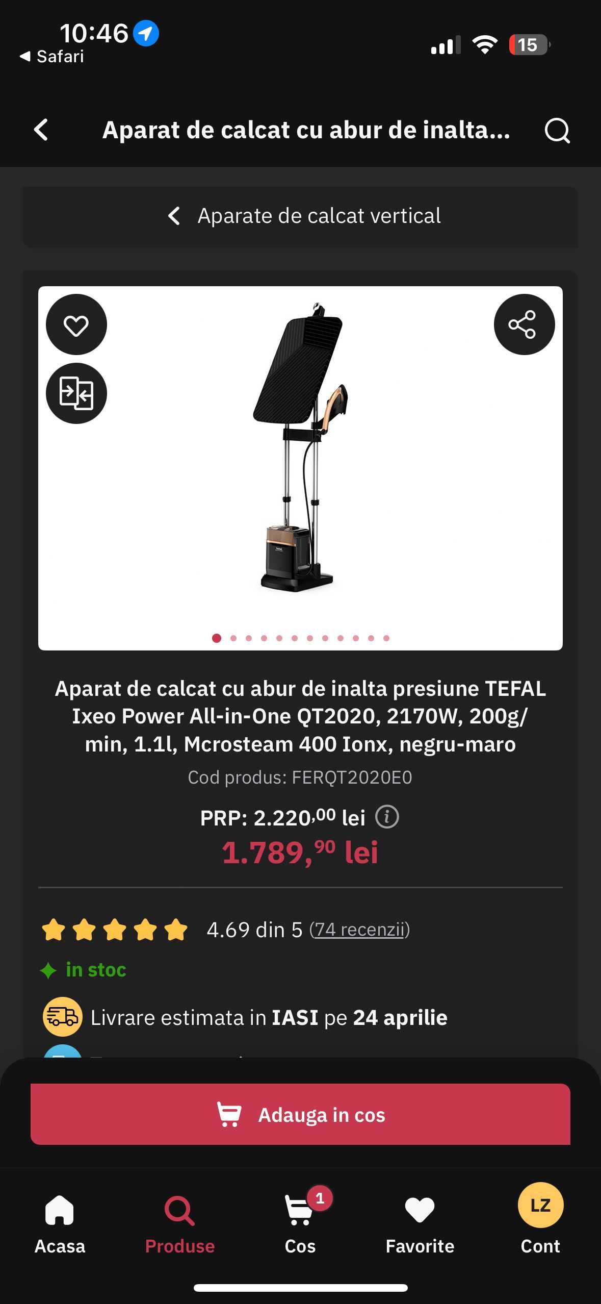 Aparat de calcat cu abur TEFAL IXEO POWER All-in-one QT2020