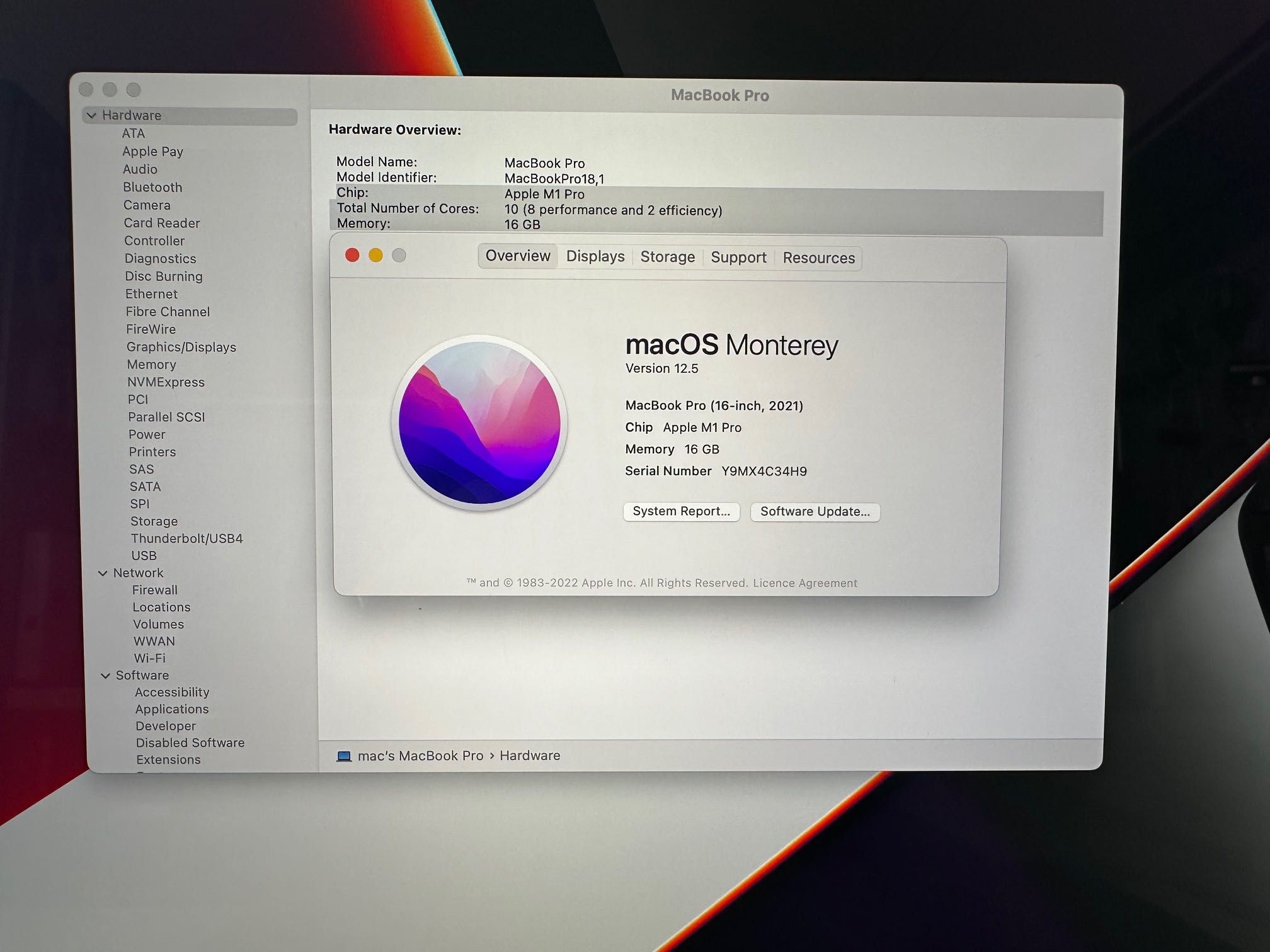 MacBook Pro 16" M1 Pro 10-CPU, 16-GPU, 16RAM, 512GB SSD