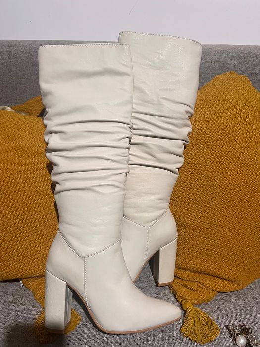 Cizme piele naturală 36 Le Ger noi, alb unt spre crem