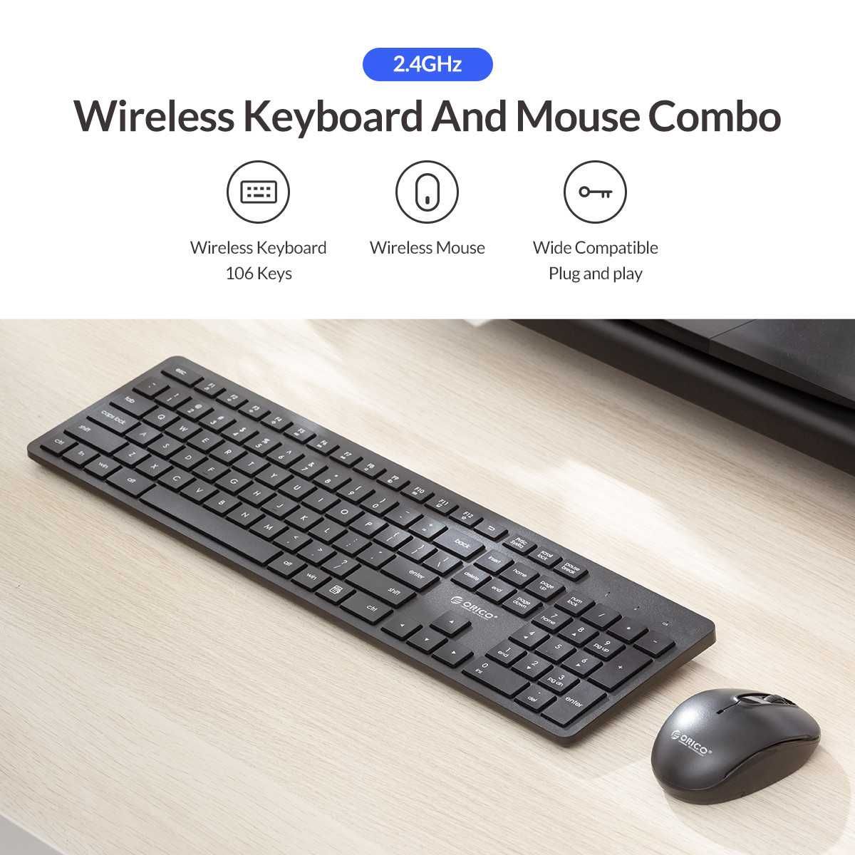 Orico Set tastatura + mouse wireless cu taste multimedia, silentioasa
