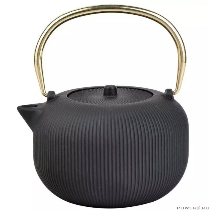 Ceainic din fonta cu strecuratoare, interior emailat, 1l, negru cu