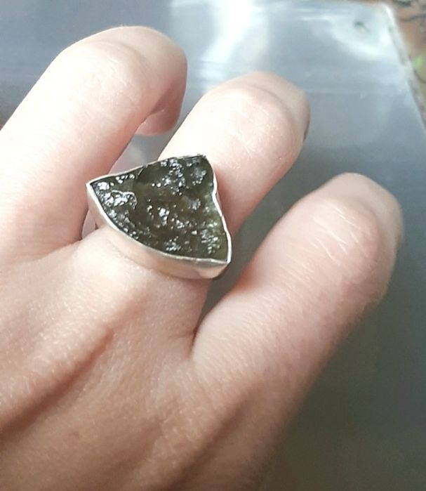 Inel argint moldavite natural și brățară malachit naturala
