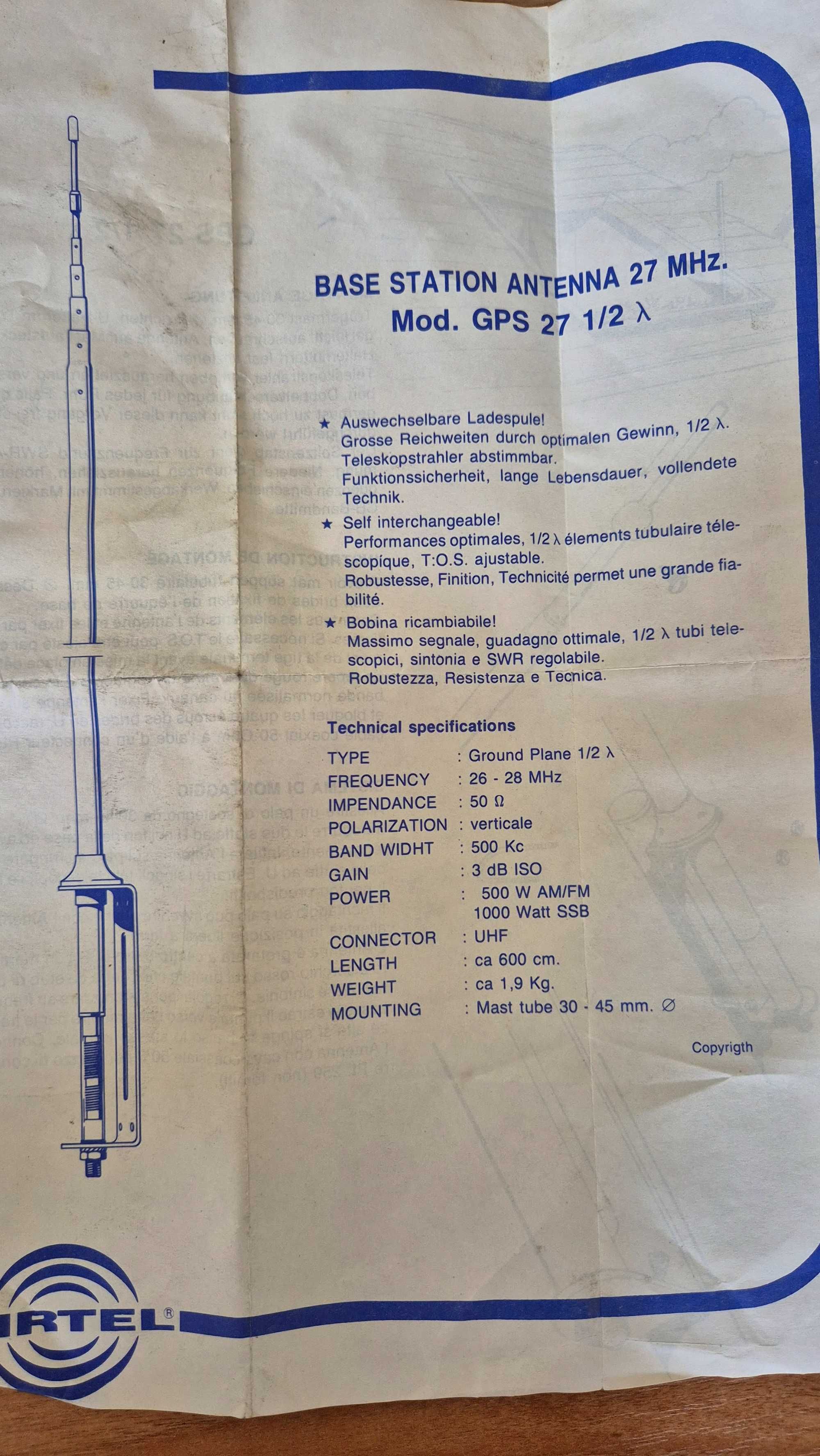 Antena Baza CB Sirtel GPS-27 1/2