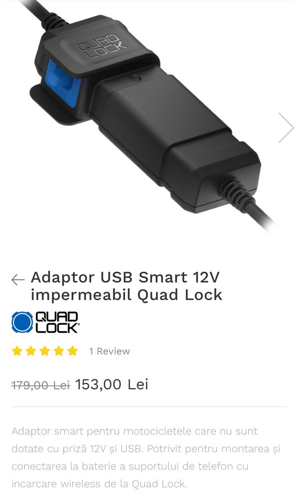 Adaptor usb smart Quad Lock, original, sigilat, 12V, waterproof!