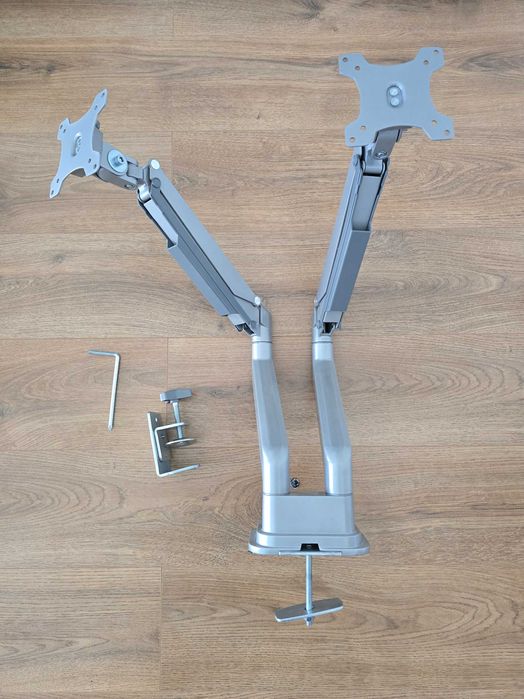 Suport birou 2 monitoare A+ SMLC24, gas spring, 17''-32'', Argintiu