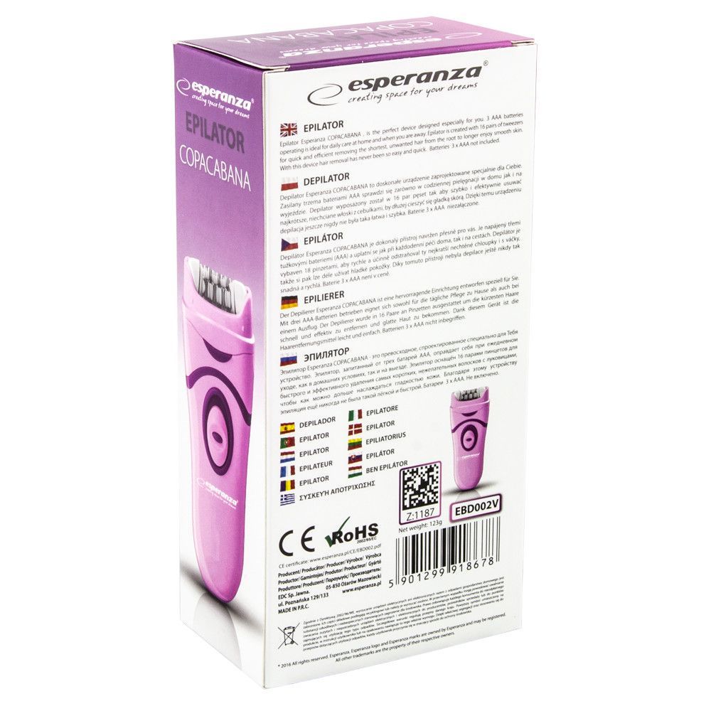 Esperanza Copacabana Epilator Corporal 18 Pense Precise, 2 Viteze, Nou