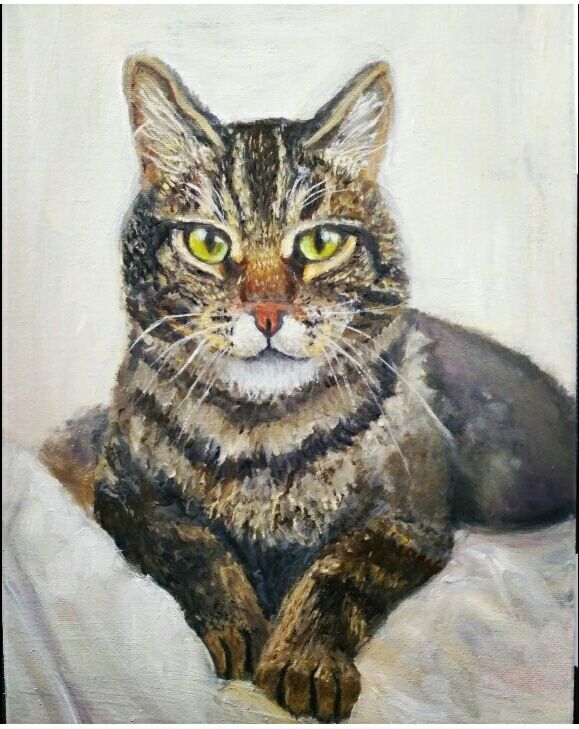 Tablou pictură ulei " Dl Motănel" portret animal pisică