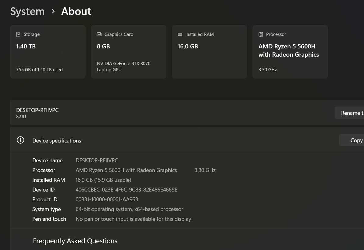 Lenovo Legion 5: 1.5TB, 5600h, 16GB RAM, 3070