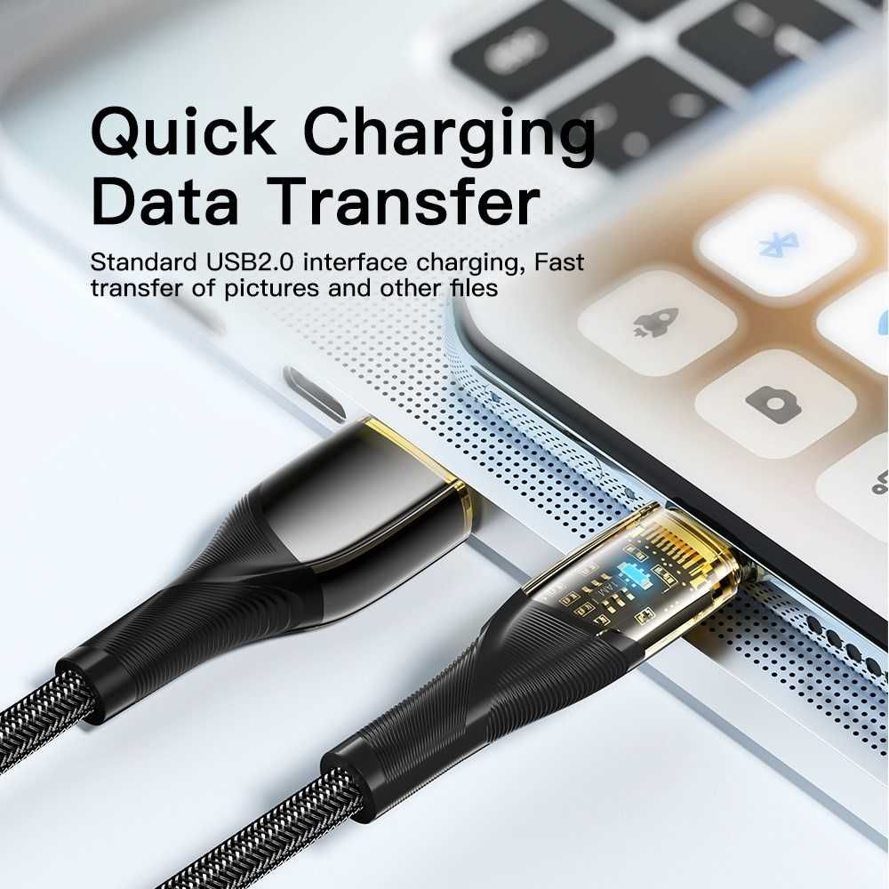 2M Cablu USB-A la USB-C, LED, 100W, 7A, SuperDart, PD, QC4.0, FCP