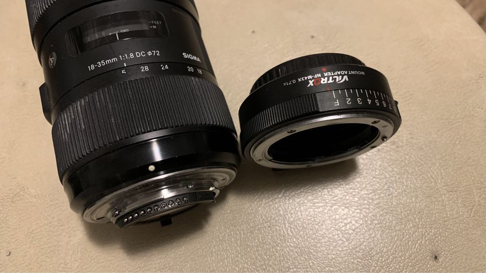 Sigma Art 18-35mm F1.8 HSM montura Nikon cu adaptor MFT