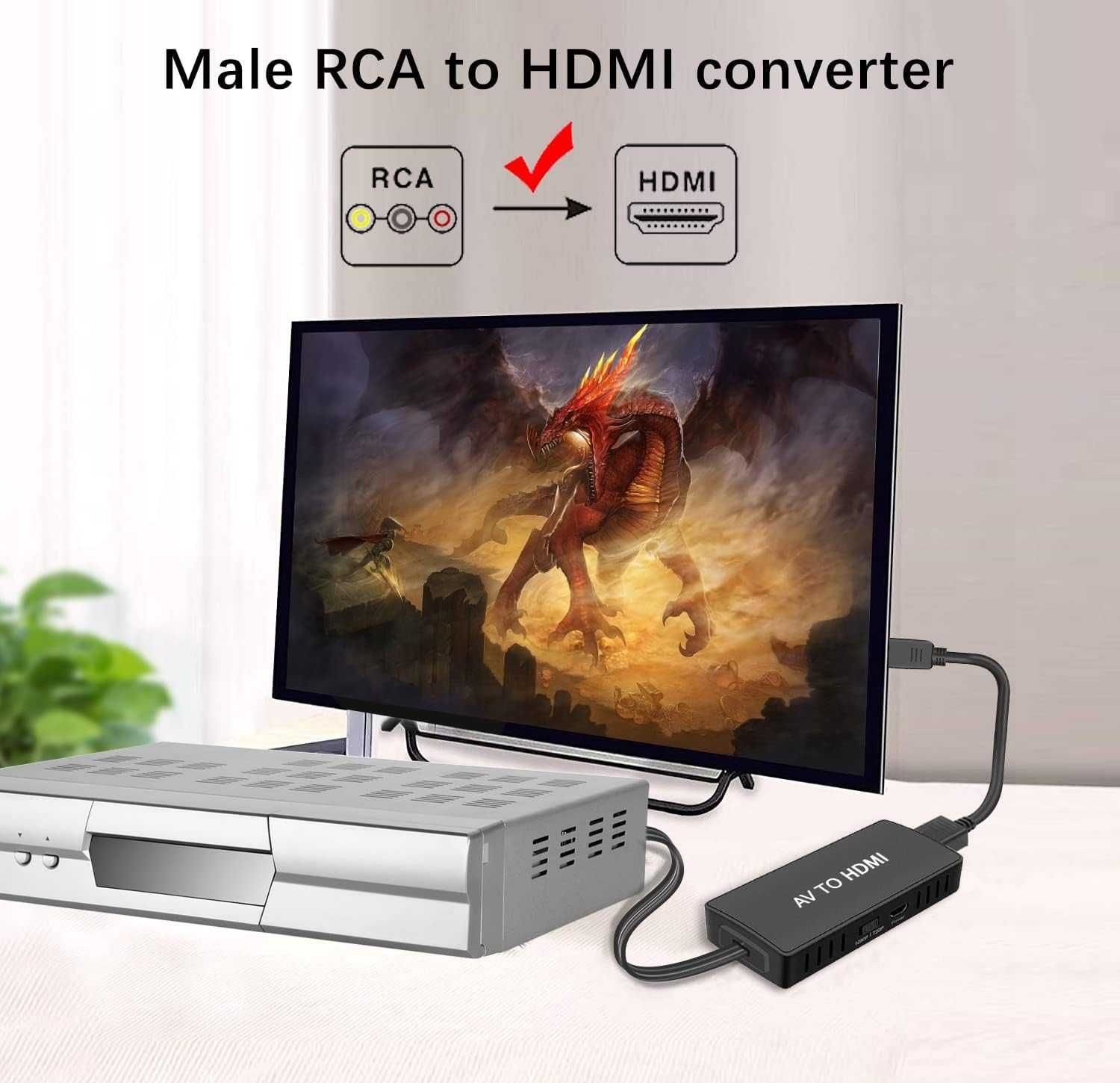 Dingsun RCA към HDMI конвертор, AV към HDMI,Поддържа HDMI 1080p / 720p