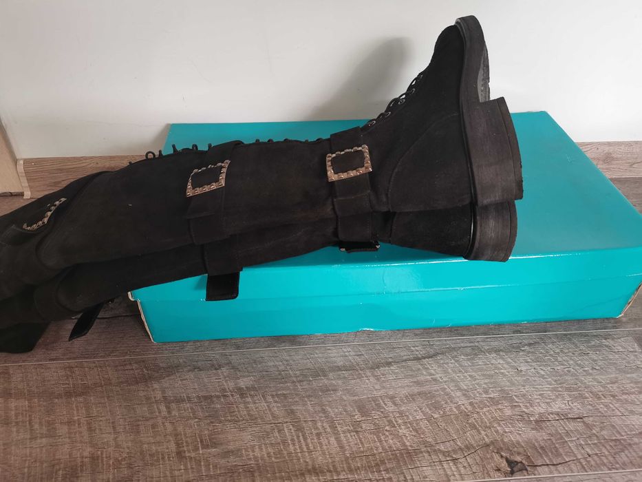 Дамски ботуши естествен велур Aquamarine shoes