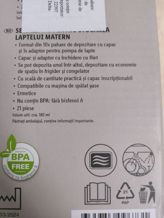 Set pahare stocare lapte matern 180 ml buc,21 piese