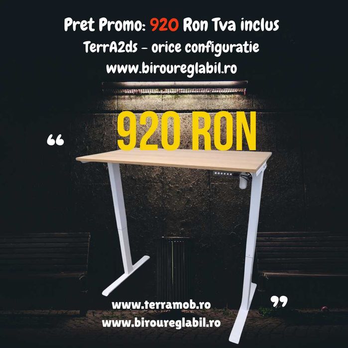 Cadru de birou reglabil electric pe inaltime TerrA2DS White alb/negru