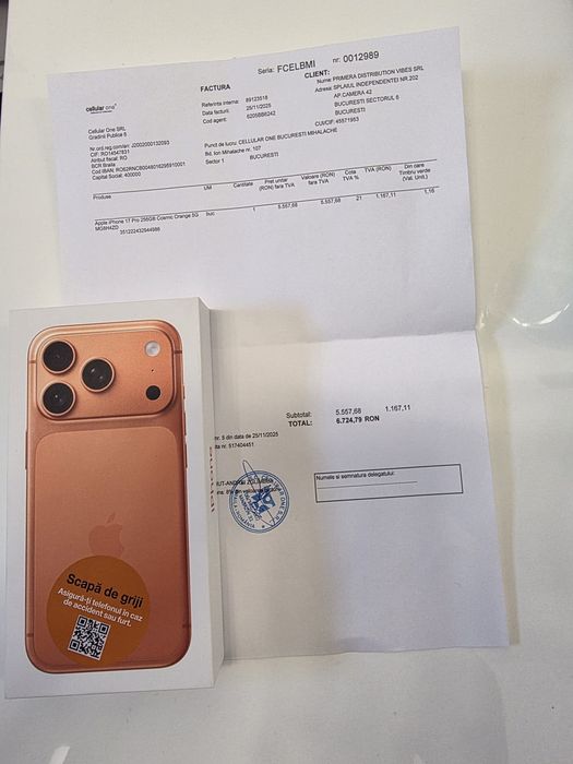 Iphone 17 Pro 5G Cosmic Orange 256Gb NOU Sigilat Factură 2ANI GARANȚIE