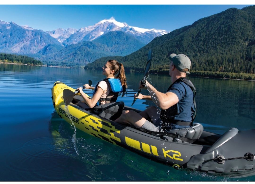 Caiac gonflabil Intex Explorer K2, vasle Al incluse, 3.12m x 91cm