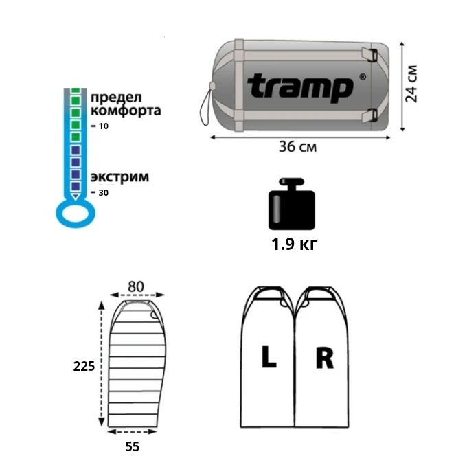 Спальный мешок Tramp Oymakon T-loft Regular -30 -15 -10 коконом