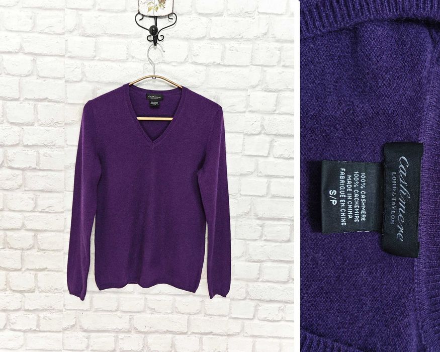 Lord & Taylor 100% Кашмирен лилав дамски пуловер V Neck размер S