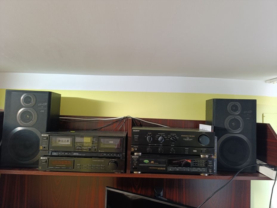 Sistem audio vintage Sony complet – Amplificator F210, deck casetă, CD